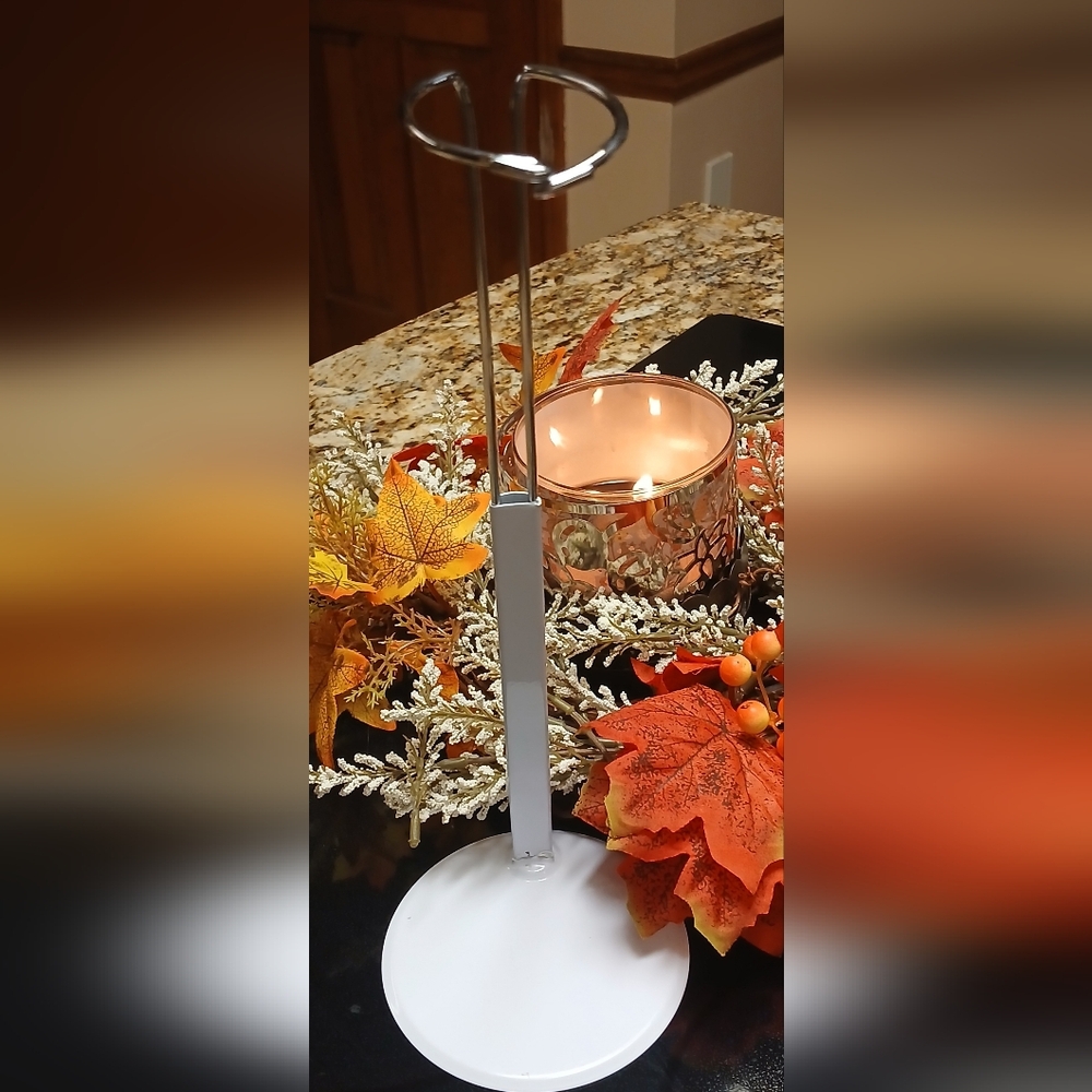 New Doll Stand. Silver and White Metal Stand